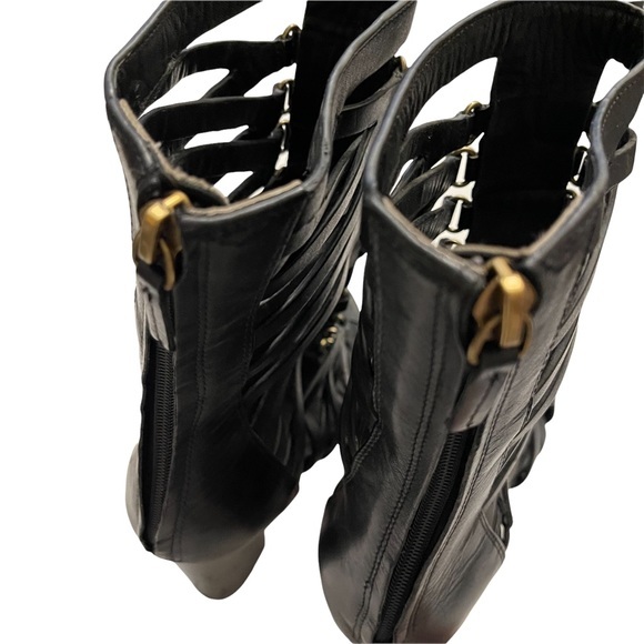 POUR LA VICTOIRE Strappy Black Heeled Eaden Caged Leather Ankle Boot Size 9.5 - Picture 4 of 7
